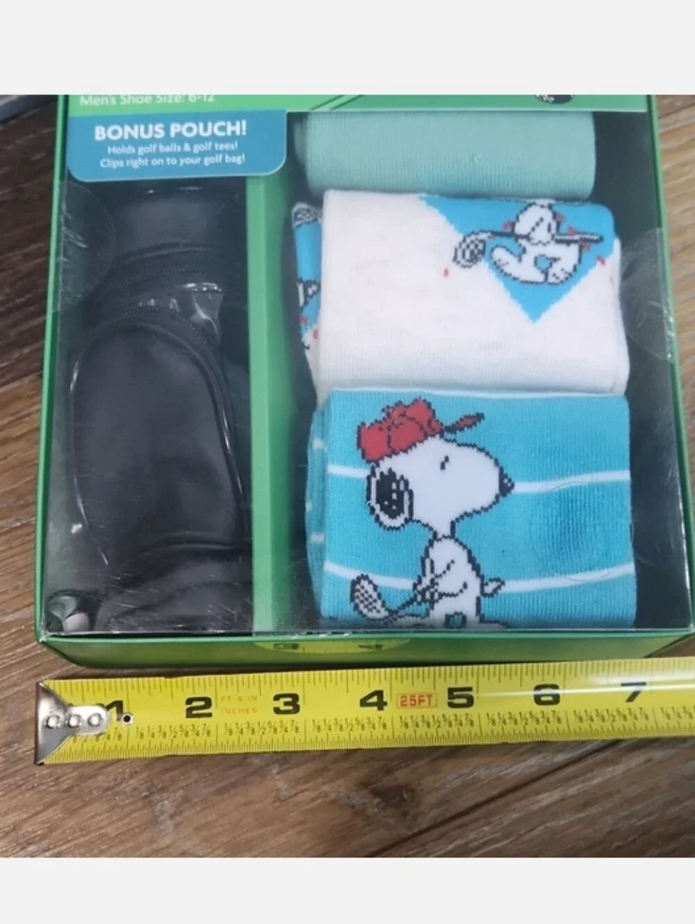 NIB Peanuts Crew Socks & Golfing Pouch Bag Blue Clear Black White